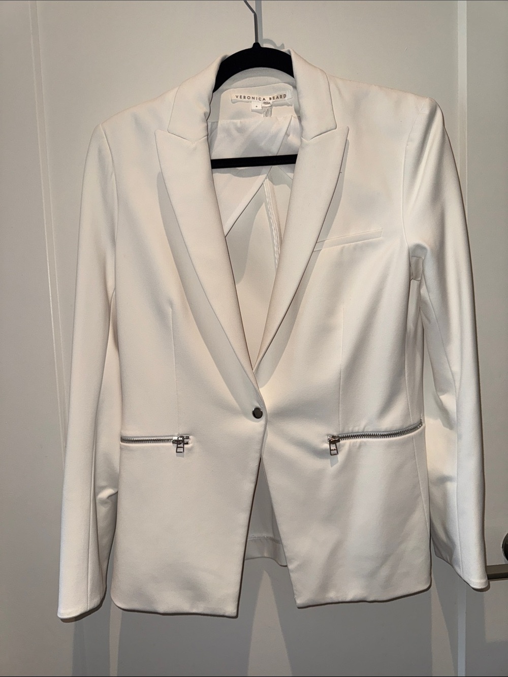 Veronica Beard Cream Single-Button Blazer with Zip Pockets